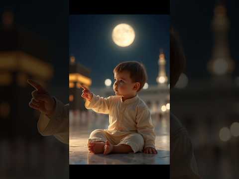 Baby Pointing at Moon near Kaaba 🌙🕋 #BabyAtKaaba #naat #IslamicShorts #Blessings #NightKaaba