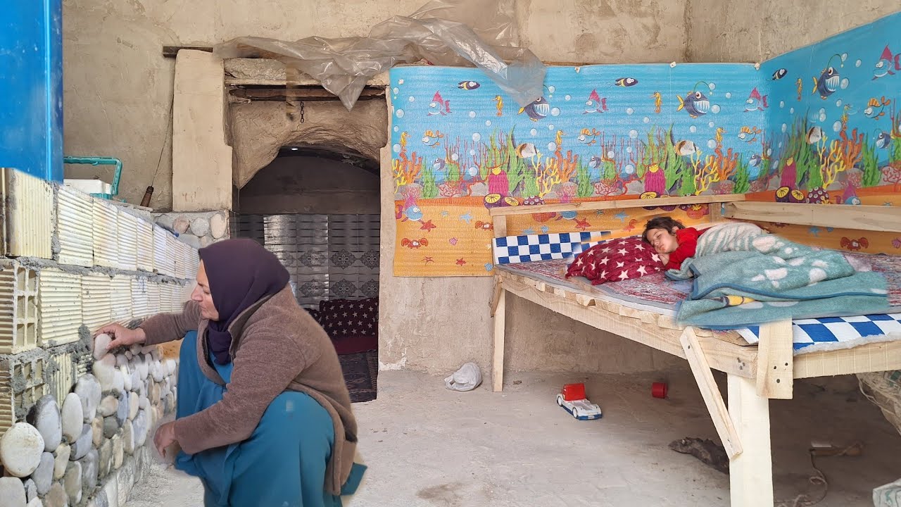 Single mother and building a stone kitchen in the heart of the magic cave