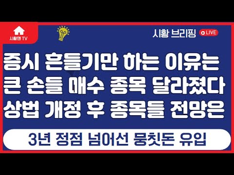 주식 시황. 잘 가던 증시 딱 막힌 이유. 트럼프 관세 발언 여파는? 한국 증시 큰 손들 매수 종목 달라졌다. 상법 개정 후 관련주 움직임은? 뭉칫돈 유입. 어디로 가나 보니.