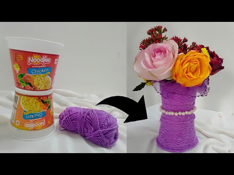 How to make flower vase from Noodles container/ Best ideas from plastic cups #diy #flowervase #vase