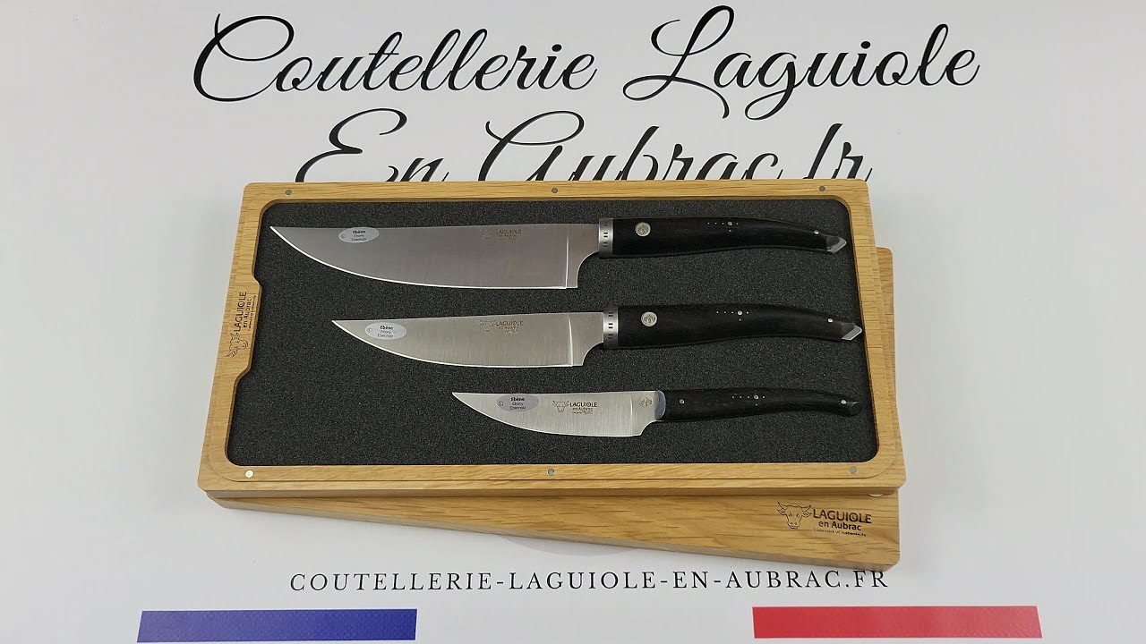 Laguiole Gourmet - 3 Couteaux de Cuisine - Ebène