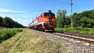 Пассажирский поезд под тепловозом 2М62У-0253 следует по участку Тула - Узловая МЖД, 08/06/2024