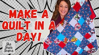 Fast Four Patch Baby Quilt Tutorial | Easy Beginner Quilt You Can Finish in a Day