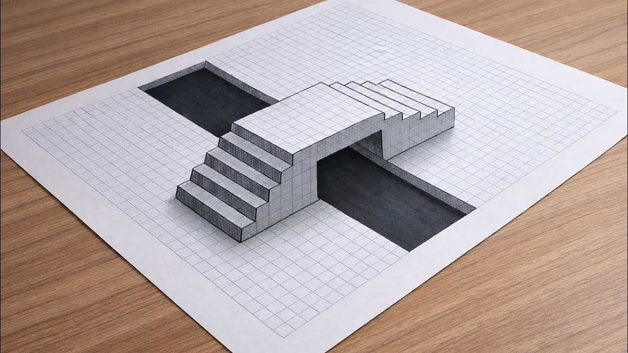 Mind-Blowing 3D Bridge Illusion Drawing on Graph Paper 🔥 Easy Optical Art