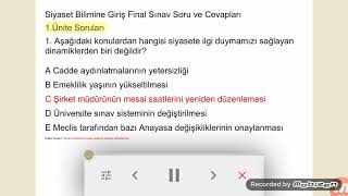 SİYASET BİLİMİNE GİRİŞ 2019 2020 FİNAL SORU VE CEVAPLARI