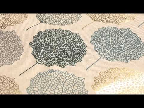 Dekostoff Halbpanama Leinenlook Blätter Blattskelett natur grün gold 1,40m Breite