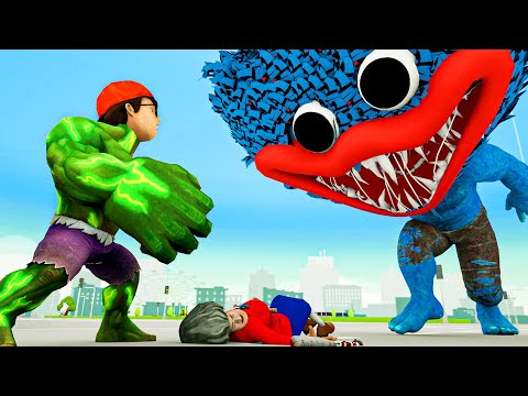 Monster Attack City~! SpiderHulk Fight Against Huggy Wuggy - Scary Teacher Nick & Tani 3D Cartoon