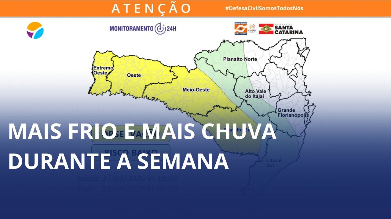 Mais frio e mais chuva durante a semana