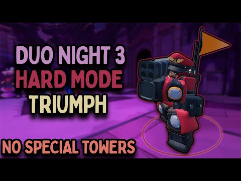 DUO NIGHT 3 HARD MODE TRIUMPH | 1 PLAYER WITHOUT SPECIAL TOWERS | Roblox Tower Defense Simulator