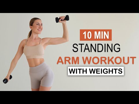 10 Min ALL STANDING ARM WORKOUT | With Weights | Biceps, Triceps + Shoulders | Quick + Effective