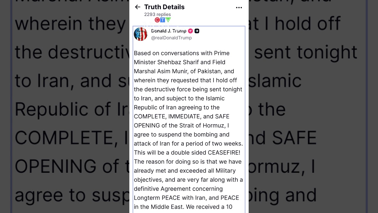 Trump agrees to suspend ‘bombing and attack of Iran’ for two weeks