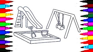 Colours For Kids Swing Sandpit Coloring Pages L How To Color Playground Drawing Learn