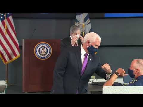 WATCH: Pence wears mask before giving remarks at Louisiana State Emergency Operations Center.