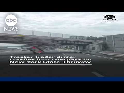 Tractor-trailer driver crashes into overpass on New York State Thruway