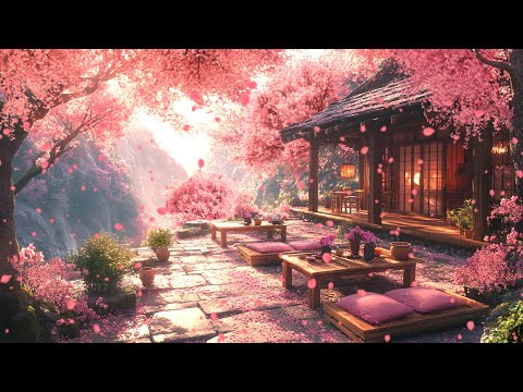 Cherry Blossom Zen Café 🌸 Soft Jazz & Peaceful Ambience in a Japanese Garden ☕🎶