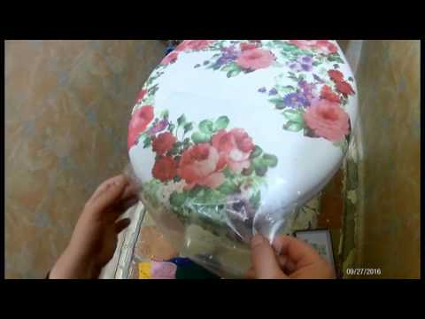 Декупаж  крышки унитаза. Decoupage