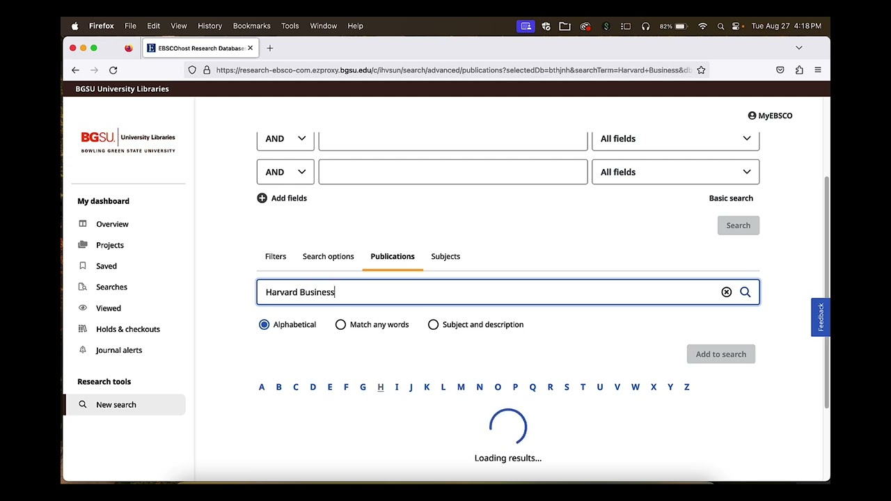 Browsing and Searching Publications in EBSCO
