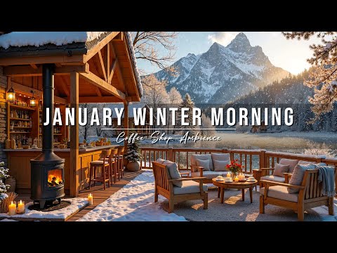 Calm January Winter Morning at Outdoor Coffee Shop Ambience ❄ Relaxing Jazz Music for Stress Relief