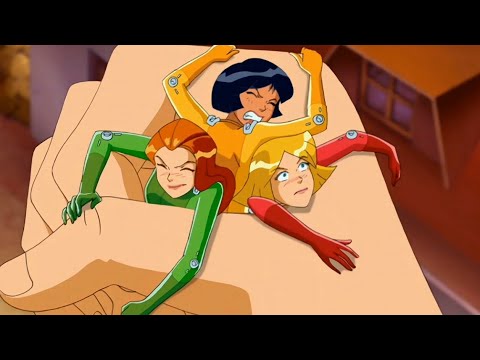 Mandy grabs Alex, Clover and Sam (from Totally Spies)
