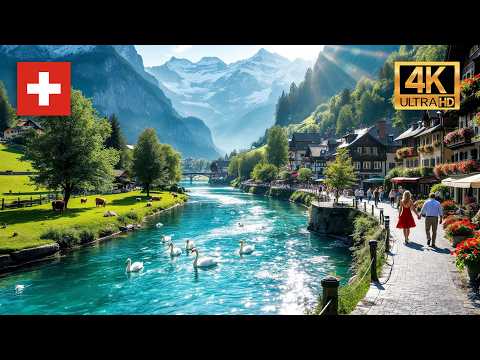 4K Interlaken, Switzerland - Sunny Walk in Europe’s Most Beautiful Village