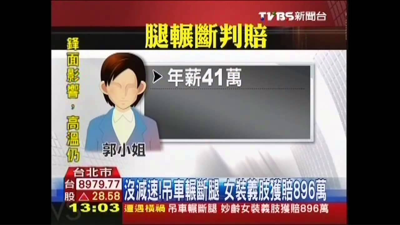 沒減速!吊車輾斷腿 女裝義肢獲賠896萬