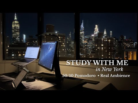🩺4 Hour Late Night Study With Me LIVE in New York | 50/10 Pomodoro | Real Background Noise