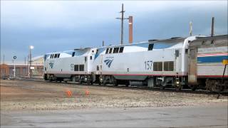 preview picture of video 'Amtrak P42 Genesis locomotive nos.  153 and 157 at Topeka, Kansas with the Southwest Chief'