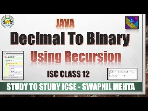 Decimal Number To Binary Number Using Recursion Program Java Isc Important Recursion Programs