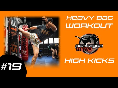 Train your high kicks! Kickboxing and Muay Thai Heavy Bag Workout -- Class #19