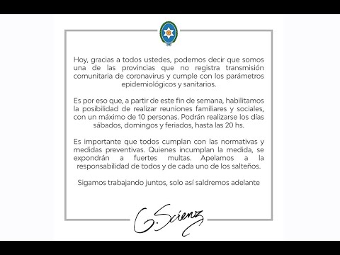 El Comité Operativo de Emergencia habilitó las reuniones familiares y sociales a partir de este fin de semana