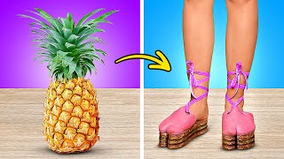 Creative ways to make shoes out of pineapple, banana, and spaghetti leftovers