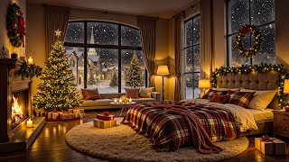 🎄🎅 Christmas Fireplace Jazz Evening 🔥 Cozy Bedroom Comfort & Gentle Winter Snowfall Ambience ❄️