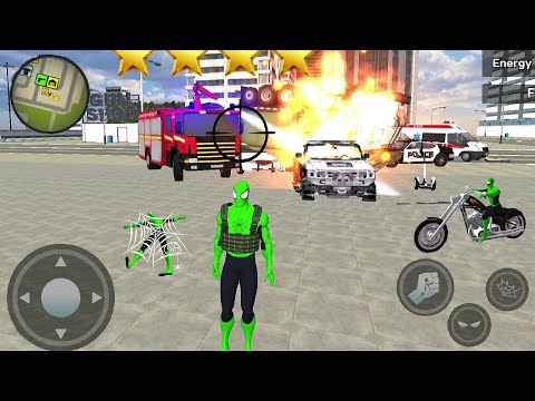 Green Spiderman VS Iron Hero VS Police Spider Rope Hero:Ninja Gangster Crime Vegas City Gameplay