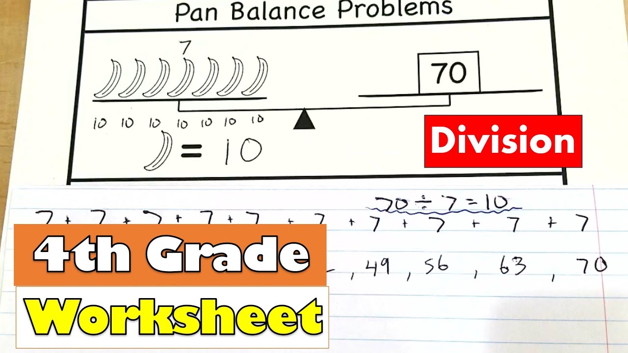 4th Grade Math - Division Worksheet | Big Numbers Repeated Addition | Homework Printable