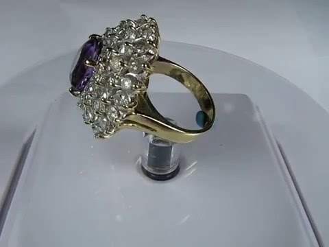 Huge 9CT Amethyst Diamond Cocktail Cluster Ring Heavy 13g 14K Yellow Gold VideO