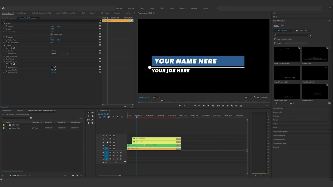 How to edit the Pop  In Lower Third Animation in Premiere Pro