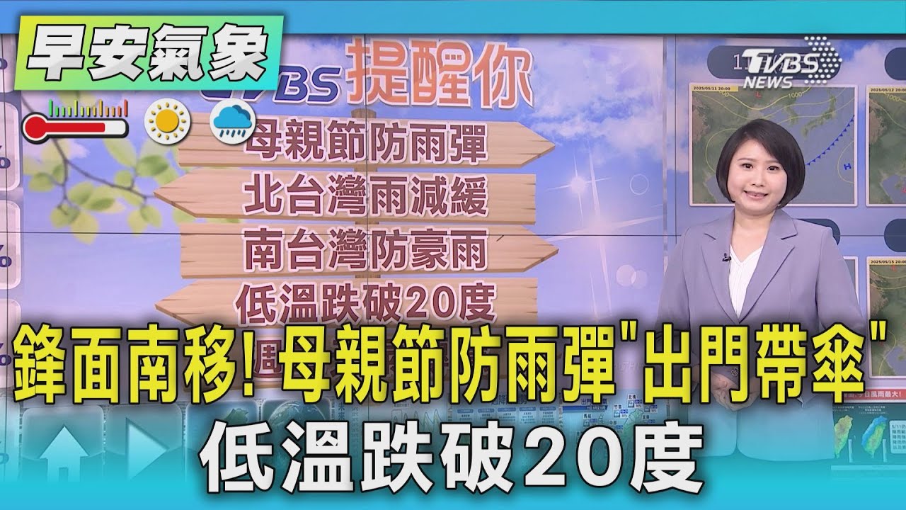 天氣／鋒面南移！母親節防雨彈「出門帶傘」　低溫跌破20度