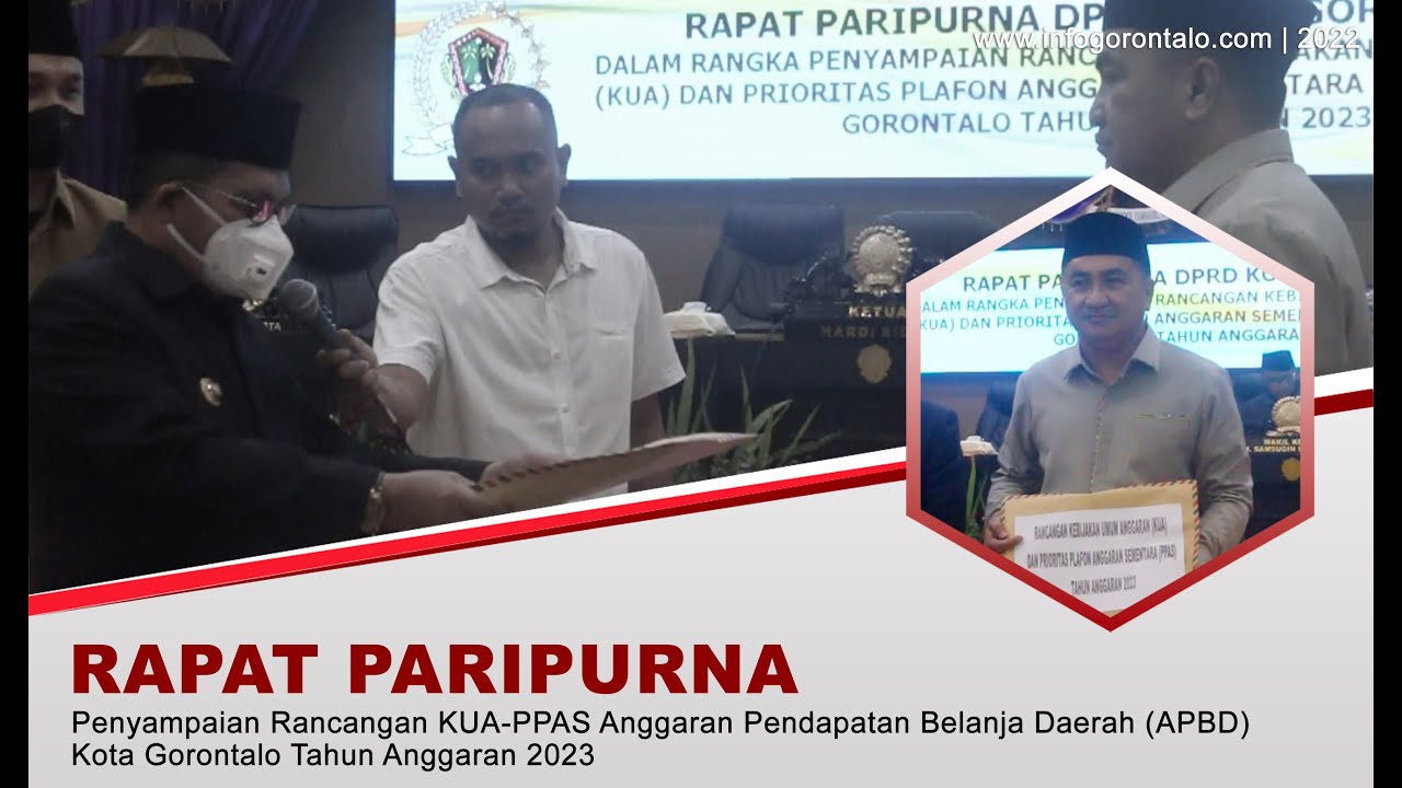 DPRD Kota Gorontalo Gelar Paripurna Terima Rancangan KUA-PPAS TA 2023 Dari Walikota