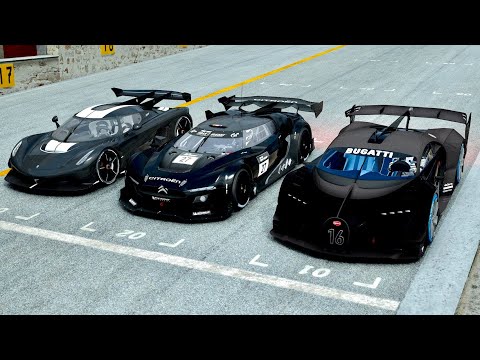 Citroen Vision GT vs Bugatti Vision GT vs Koenigsegg Jesko at Le Mans 24h Circuit
