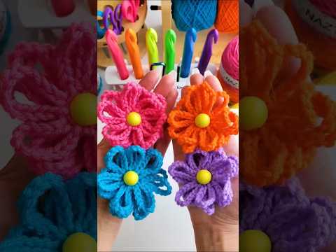 Easy Crochet Loop Flower for Beginners #shorts