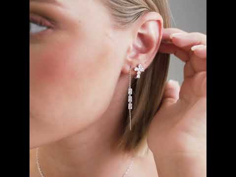 Cercel single din argint Cruce cu zirconi Fancy FIW22