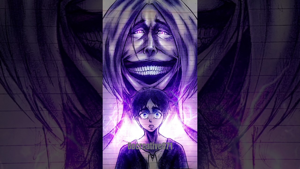 Drawing 'The Smiling Titan' and Child Eren Yeager|Glowart|#animedrawing #anime #penart