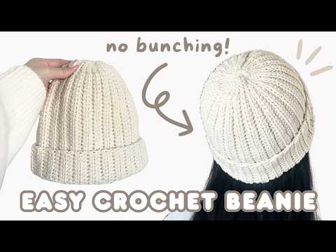 easy crochet ribbed beanie tutorial for BEGINNERS | no bunch crochet beanie hat tutorial ❄️