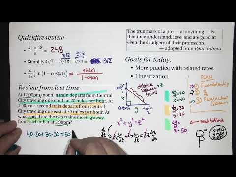 Linearization (but mostly more related rates) (Calc 1; Lecture 2-5; Fall 26)