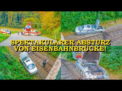 [SPEKTAKULÄRER ABSTURZ VON ZUGBRÜCKE] - MERCEDES FLIEGT 10 METER IN DIE TIEFE - | FEUERWEHR | RTH