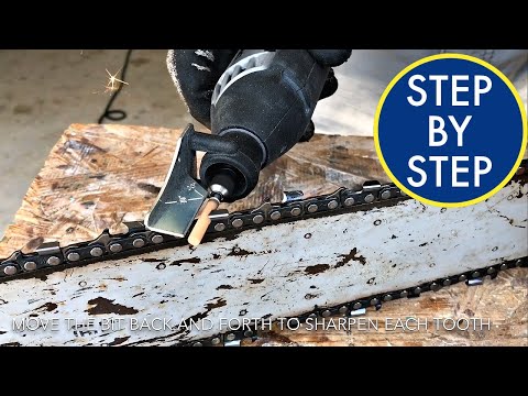 How to Sharpen a Chainsaw Chain  - Using Dremel Sharpening Kit - Chain Saw Blade Sharpening