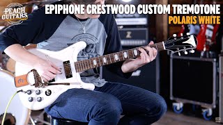Video thumbnail for No Talking...Just Tones | Epiphone Crestwood Custom (Tremotone) Polaris White by Peach Guitars