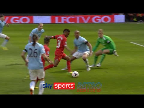 Raheem Sterling scores against Manchester City for Liverpool