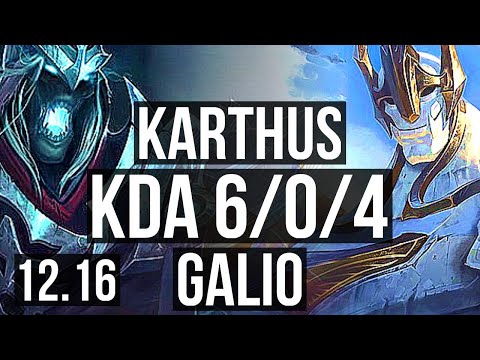 KARTHUS vs GALIO (MID) | 6/0/4, 1400+ games, 1.1M mastery, Dominating | KR Master | 12.16