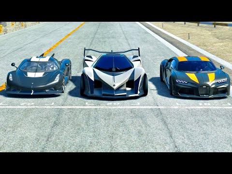 Devel Sixteen 2014 vs Bugatti Chiron SS 300+ vs Koenigsegg Jesko Absolut - Drag Race 20 K